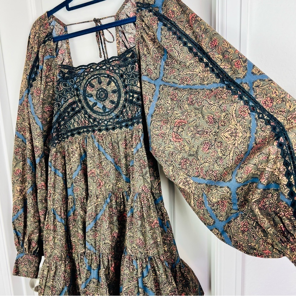 Free People Paisley Mini Dress in Black and Blue - Picture 6 of 13